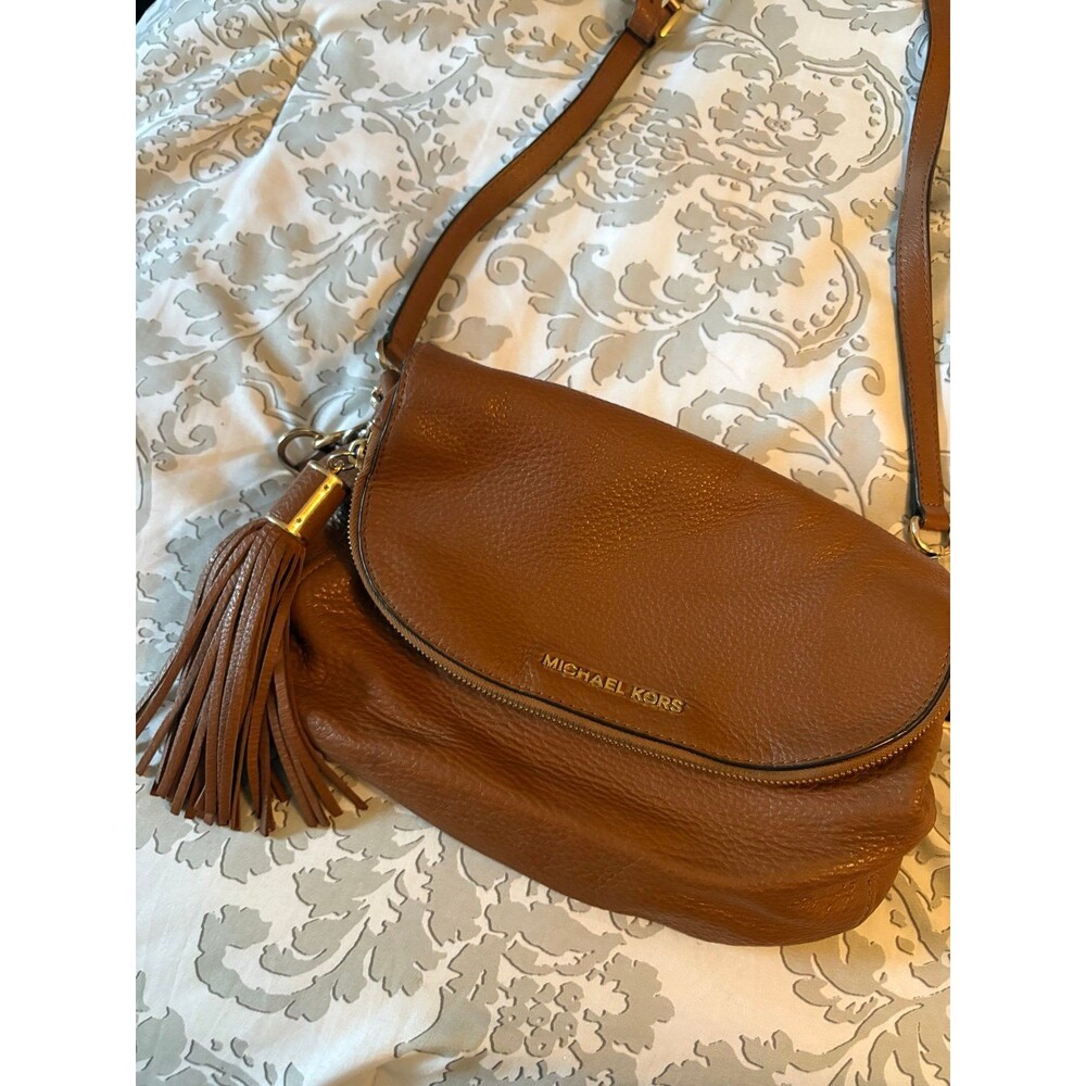 Brown Leather Michael Kors Bedford Tassel Crossbody Purse